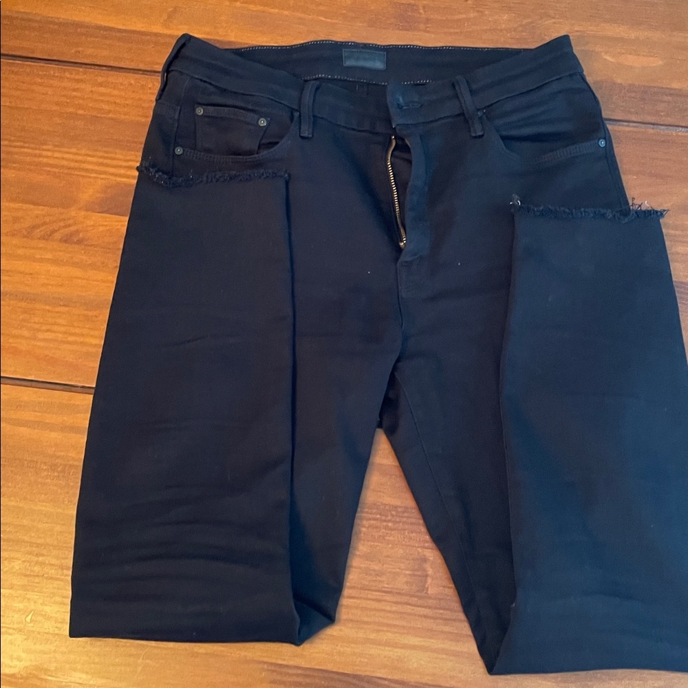 MOTHER Black High waisted looker ankle fray